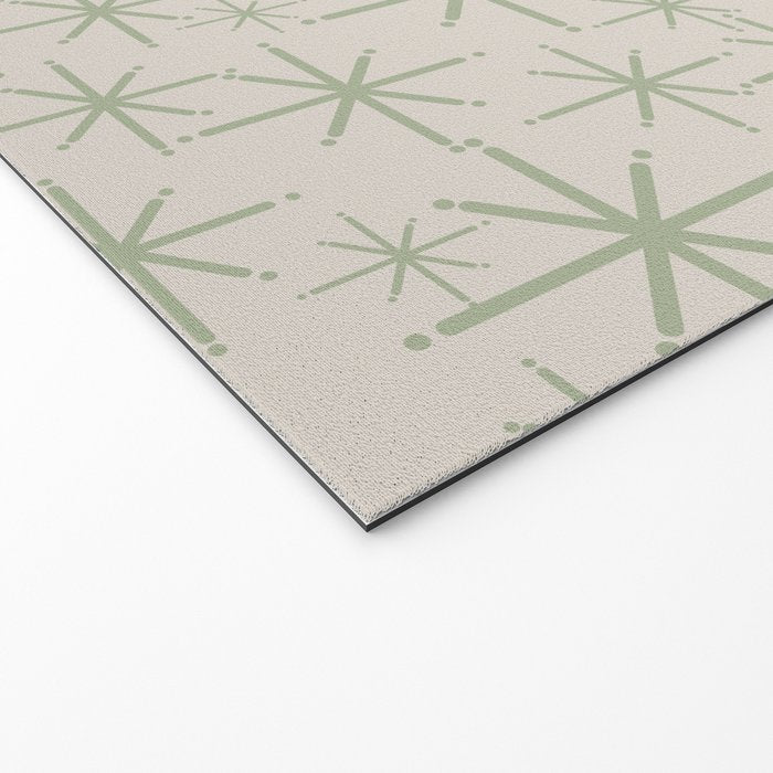Mid Century Modern Twinkling Retro Starbursts in Sage Green and Beige Welcome Mat Gallery Image 2