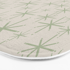 Mid Century Modern Twinkling Retro Starbursts in Sage Green and Beige Bath Mat Gallery Image 3