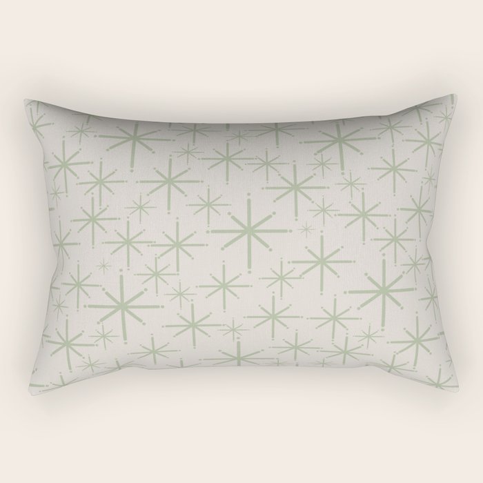 Mid Century Modern Twinkling Retro Starbursts in Sage Green and Beige Rectangular Pillow Gallery Image 2
