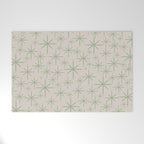 Mid Century Modern Twinkling Retro Starbursts in Sage Green and Beige Welcome Mat Gallery Image 1