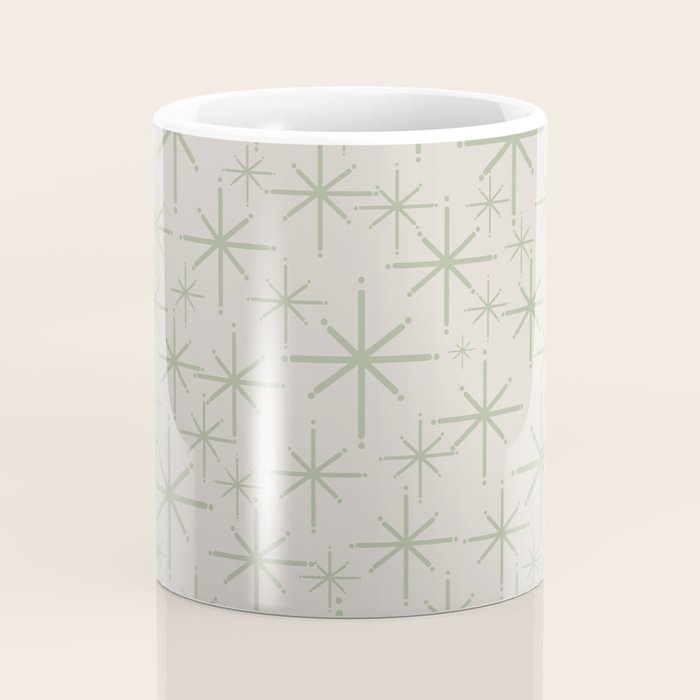 Mid Century Modern Twinkling Retro Starbursts in Sage Green and Beige Coffee Mug Gallery Image 4