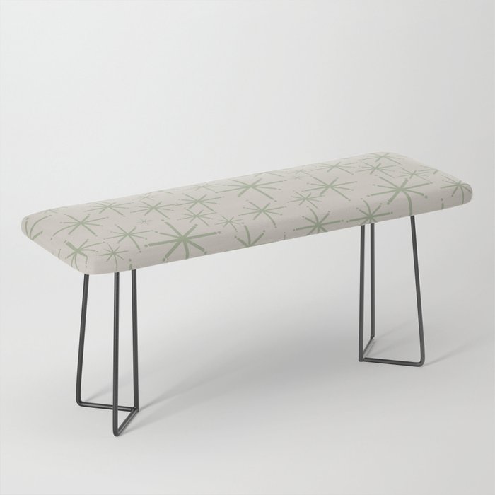 Mid Century Modern Twinkling Retro Starbursts in Sage Green and Beige Bench Gallery Image 1