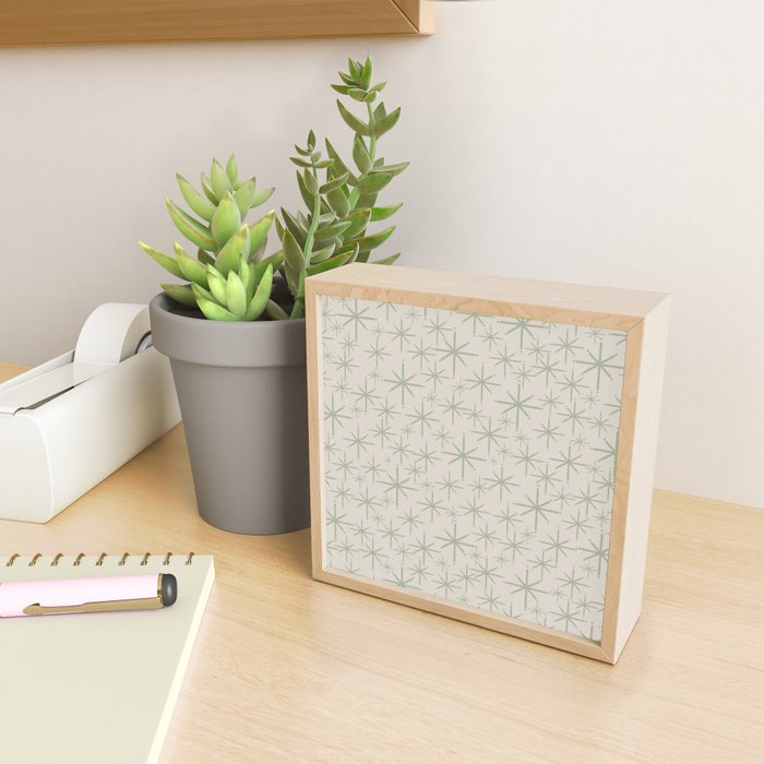 Mid Century Modern Twinkling Retro Starbursts in Sage Green and Beige Mini Art Print Gallery Image 2