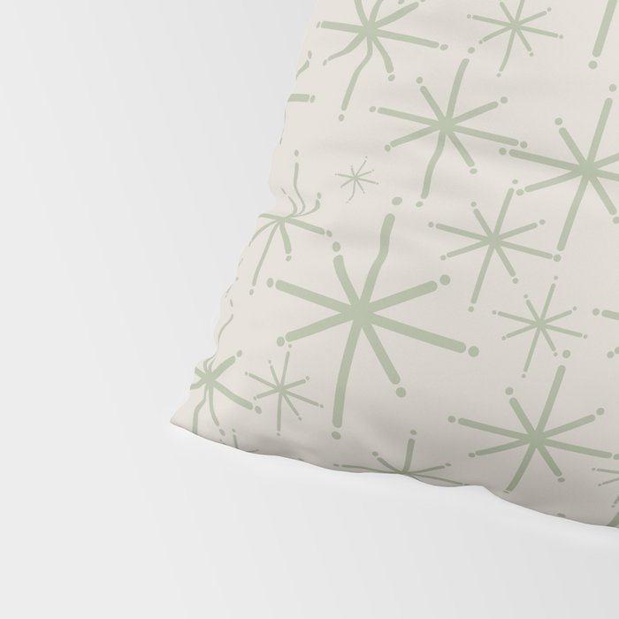 Mid Century Modern Twinkling Retro Starbursts in Sage Green and Beige Pillow Sham Gallery Image 4