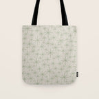 Mid Century Modern Twinkling Retro Starbursts in Sage Green and Beige Tote Bag Gallery Image 1