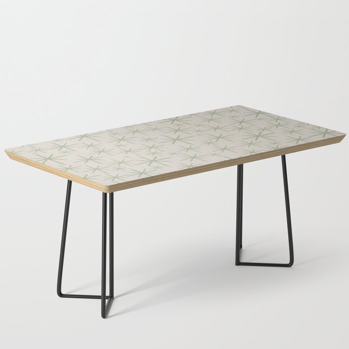 Mid Century Modern Twinkling Retro Starbursts in Sage Green and Beige Coffee Table Gallery Image 1