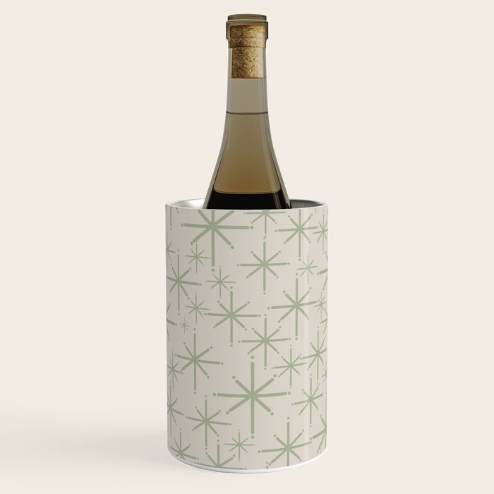 Mid Century Modern Twinkling Retro Starbursts in Sage Green and Beige Wine Chiller Gallery Image 3