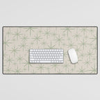 Mid Century Modern Twinkling Retro Starbursts in Sage Green and Beige Desk Mat Gallery Image 1