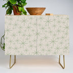 Mid Century Modern Twinkling Retro Starbursts in Sage Green and Beige Credenza Gallery Image 1