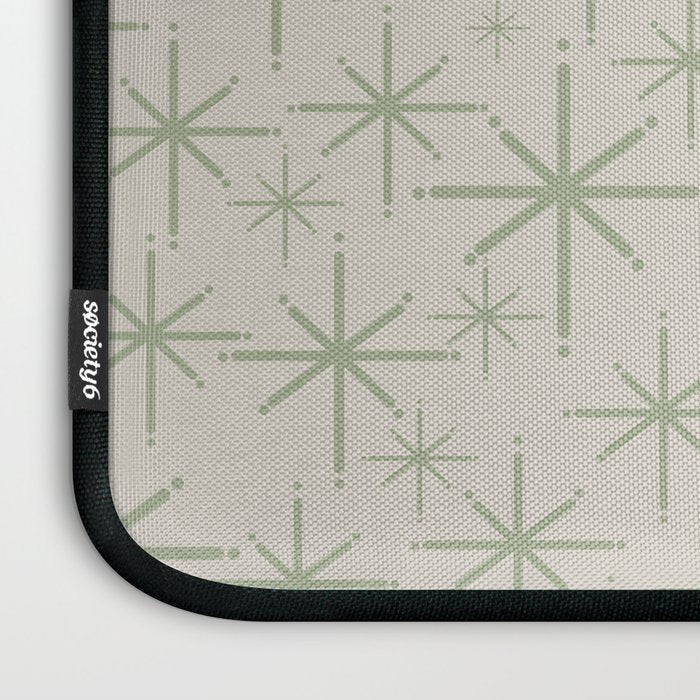Mid Century Modern Twinkling Retro Starbursts in Sage Green and Beige Laptop Sleeve Gallery Image 3