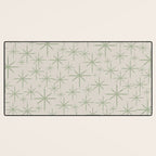 Mid Century Modern Twinkling Retro Starbursts in Sage Green and Beige Desk Mat Gallery Image 3
