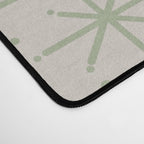 Mid Century Modern Twinkling Retro Starbursts in Sage Green and Beige Desk Mat Gallery Image 4