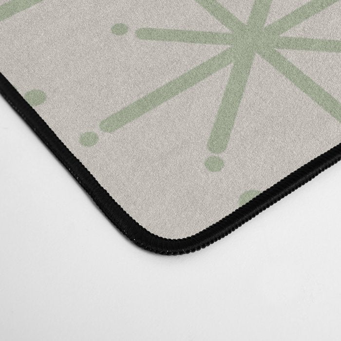 Mid Century Modern Twinkling Retro Starbursts in Sage Green and Beige Desk Mat Gallery Image 4
