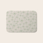 Mid Century Modern Twinkling Retro Starbursts in Sage Green and Beige Bath Mat Gallery Image 1
