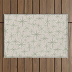 Mid Century Modern Twinkling Retro Starbursts in Sage Green and Beige Outdoor Rug Gallery Image 1