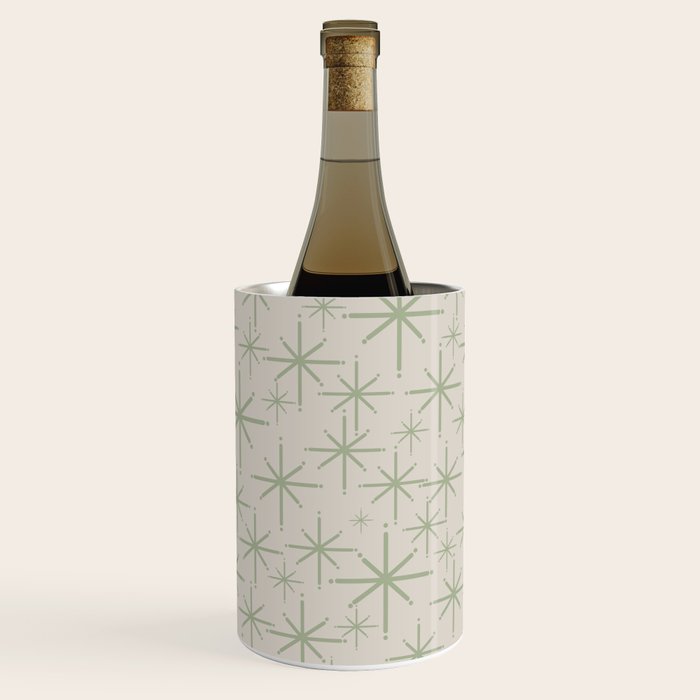 Mid Century Modern Twinkling Retro Starbursts in Sage Green and Beige Wine Chiller Gallery Image 2