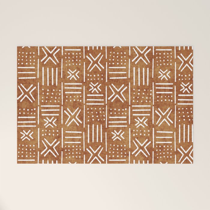 Mudcloth - tribal decor, mud cloth decor, mud cloth bedding, mudcloth curtains, rust, rust color, trendy decor Welcome Mat Gallery Image 1