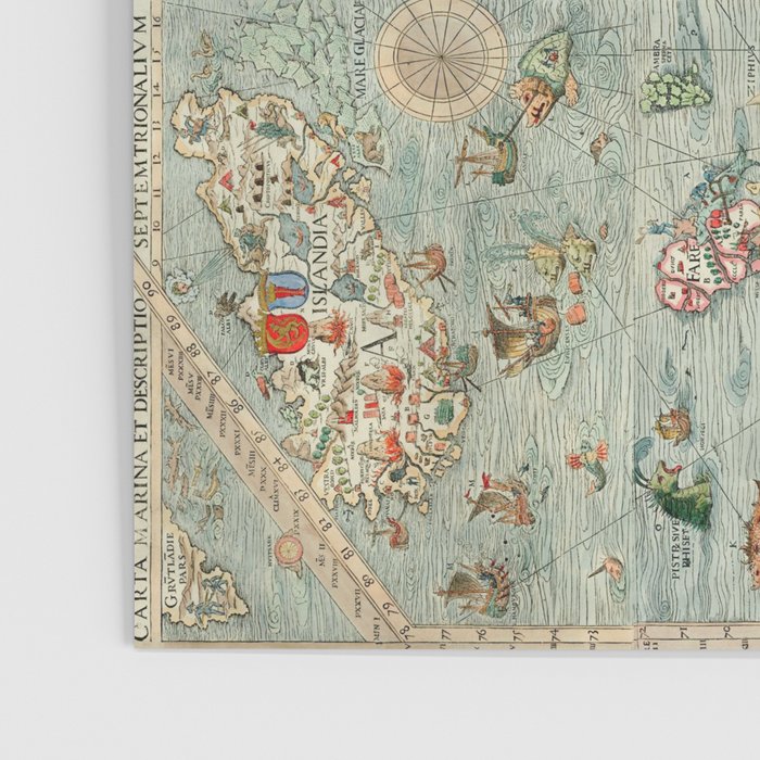 Carta marina (Marine Map) by Olaus Magnus, 1539 Poster Gallery Image 3