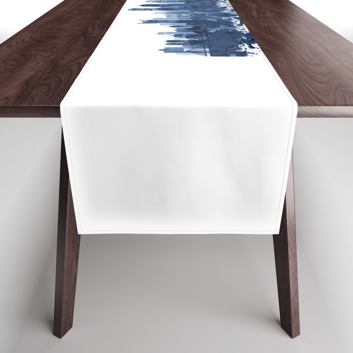 Boston Skyline Watercolor Blue, Art Print By Synplus Table Runner Gallery Image 1