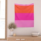 Sunset, Pink and Orange, Painterly, Freehand, Stripes Wall Tapestry Gallery Image 2