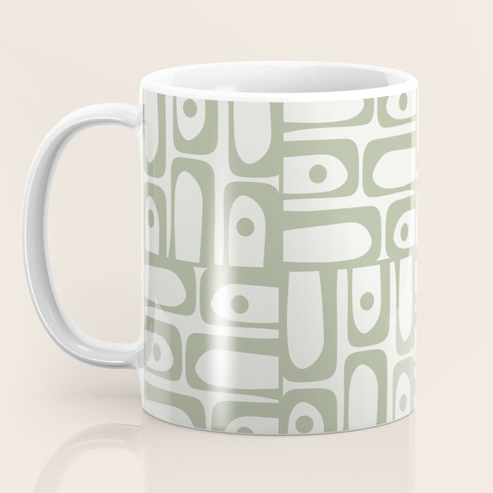 Mid Century Modern Piquet Geometric Multi Abstract Minimalist Pattern in Sage Green and Off White Coffee Mug Gallery Image 3