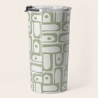 Mid Century Modern Piquet Geometric Multi Abstract Minimalist Pattern in Sage Green and Off White Travel Mug Gallery Image 3