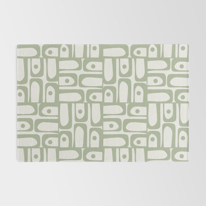 Mid Century Modern Piquet Geometric Multi Abstract Minimalist Pattern in Sage Green and Off White Rug Gallery Image 2
