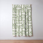 Mid Century Modern Piquet Geometric Multi Abstract Minimalist Pattern in Sage Green and Off White Window Curtain Gallery Image 3