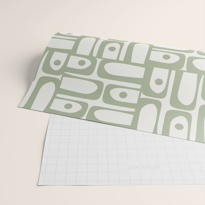 Mid Century Modern Piquet Geometric Multi Abstract Minimalist Pattern in Sage Green and Off White Wrapping Paper Gallery Image 2