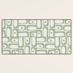 Mid Century Modern Piquet Geometric Multi Abstract Minimalist Pattern in Sage Green and Off White Desk Mat Gallery Image 3