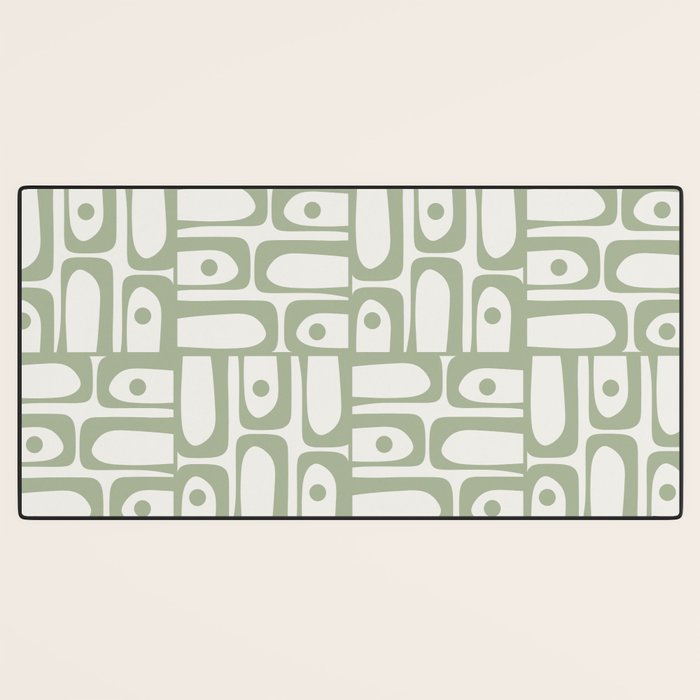 Mid Century Modern Piquet Geometric Multi Abstract Minimalist Pattern in Sage Green and Off White Desk Mat Gallery Image 3