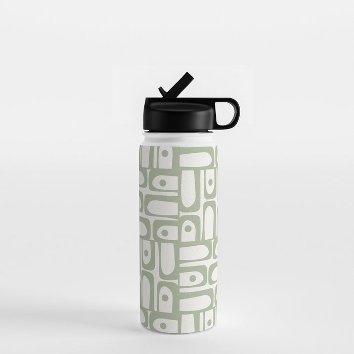 Mid Century Modern Piquet Geometric Multi Abstract Minimalist Pattern in Sage Green and Off White Water Bottle Gallery Image 1