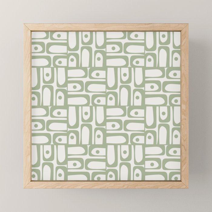Mid Century Modern Piquet Geometric Multi Abstract Minimalist Pattern in Sage Green and Off White Mini Art Print Gallery Image 1