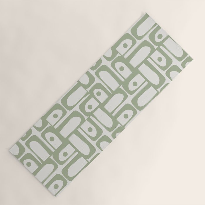 Mid Century Modern Piquet Geometric Multi Abstract Minimalist Pattern in Sage Green and Off White Yoga Mat Gallery Image 1