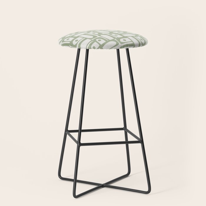 Mid Century Modern Piquet Geometric Multi Abstract Minimalist Pattern in Sage Green and Off White Stool Gallery Image 1