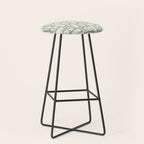 Mid Century Modern Piquet Geometric Multi Abstract Minimalist Pattern in Sage Green and Off White Stool Gallery Image 1