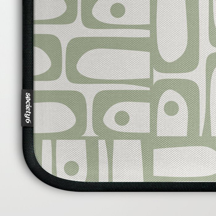 Mid Century Modern Piquet Geometric Multi Abstract Minimalist Pattern in Sage Green and Off White Laptop Sleeve Gallery Image 3