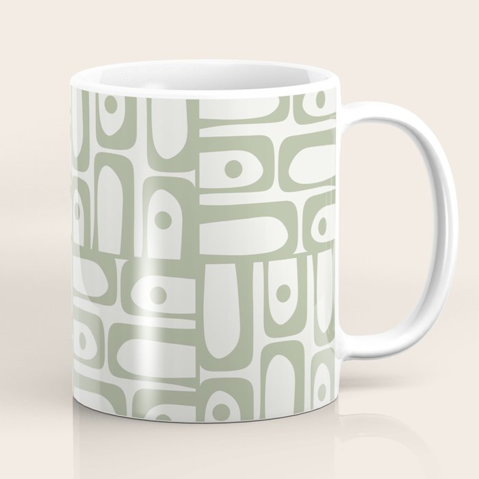 Mid Century Modern Piquet Geometric Multi Abstract Minimalist Pattern in Sage Green and Off White Coffee Mug Gallery Image 1