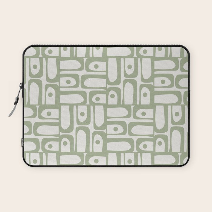 Mid Century Modern Piquet Geometric Multi Abstract Minimalist Pattern in Sage Green and Off White Laptop Sleeve Gallery Image 1