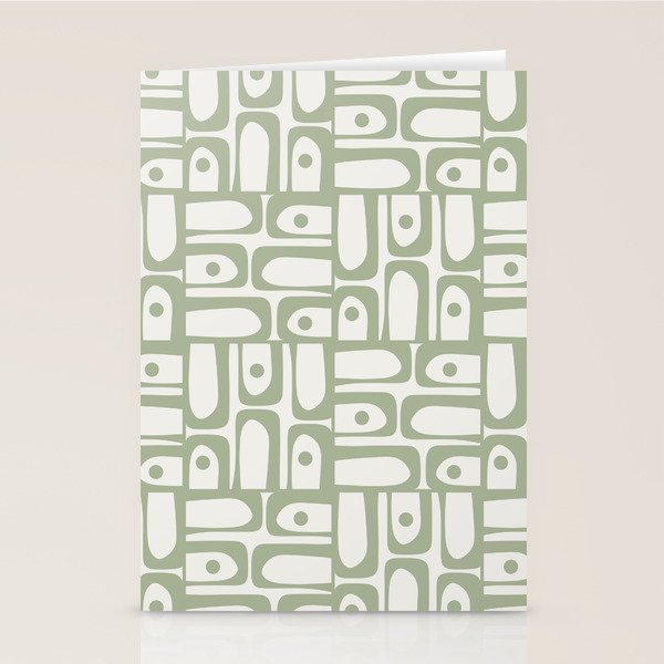 Mid Century Modern Piquet Geometric Multi Abstract Minimalist Pattern in Sage Green and Off White Stationery Card Gallery Image 1