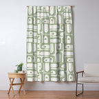 Mid Century Modern Piquet Geometric Multi Abstract Minimalist Pattern in Sage Green and Off White Window Curtain Gallery Image 5