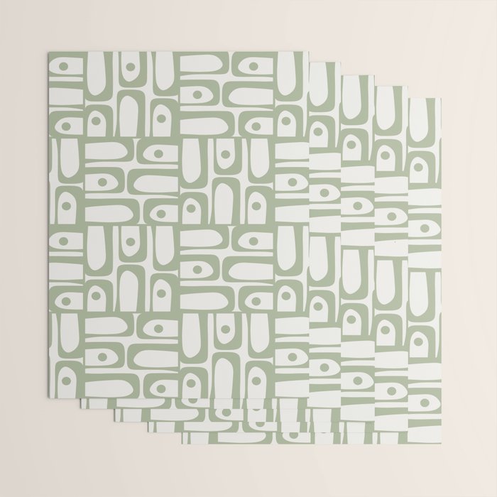 Mid Century Modern Piquet Geometric Multi Abstract Minimalist Pattern in Sage Green and Off White Wrapping Paper Gallery Image 3