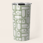 Mid Century Modern Piquet Geometric Multi Abstract Minimalist Pattern in Sage Green and Off White Travel Mug Gallery Image 1
