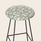 Mid Century Modern Piquet Geometric Multi Abstract Minimalist Pattern in Sage Green and Off White Stool Gallery Image 2