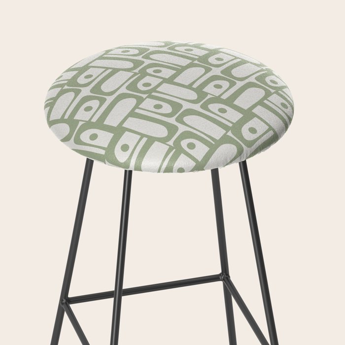 Mid Century Modern Piquet Geometric Multi Abstract Minimalist Pattern in Sage Green and Off White Stool Gallery Image 2
