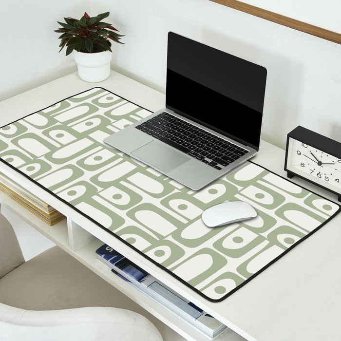 Mid Century Modern Piquet Geometric Multi Abstract Minimalist Pattern in Sage Green and Off White Desk Mat Gallery Image 2
