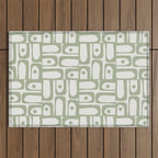 Mid Century Modern Piquet Geometric Multi Abstract Minimalist Pattern in Sage Green and Off White Outdoor Rug Gallery Image 1