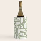 Mid Century Modern Piquet Geometric Multi Abstract Minimalist Pattern in Sage Green and Off White Wine Chiller Gallery Image 1