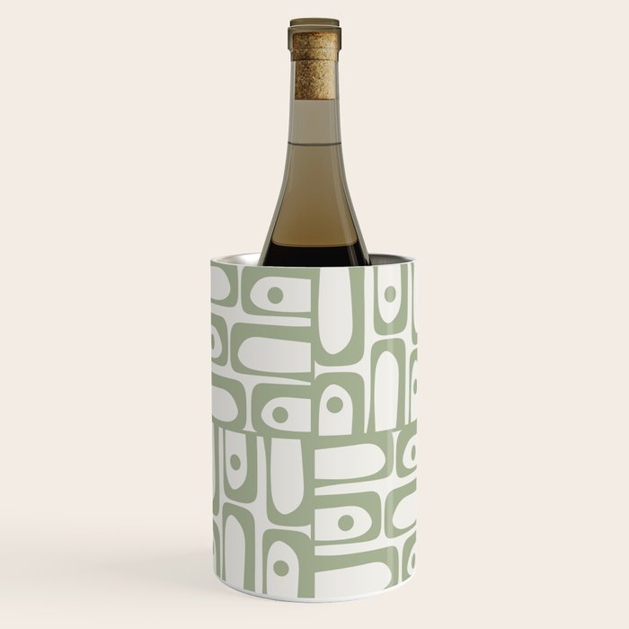 Mid Century Modern Piquet Geometric Multi Abstract Minimalist Pattern in Sage Green and Off White Wine Chiller Gallery Image 1