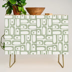 Mid Century Modern Piquet Geometric Multi Abstract Minimalist Pattern in Sage Green and Off White Credenza Gallery Image 1